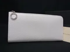■極美品■ BVLGARI ブルガリブルガリ レザー L字ファスナー 長財布 ウォレット 小銭入れ 札入れ レディース メンズ ホワイト系 AY2338 