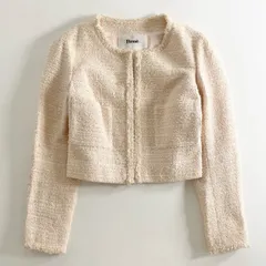 40d15 《美品》 Rene ルネ イタリア製生地 ツイードジャケット ノーカラージャケット セレモニー テーラードジャケット 6813130 サイズ34 ピンク レディース 日本製のサムネイル