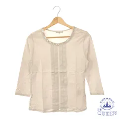 ☆美品 C'est Privee トップス カットソー Uネック カジュアル ワンポイント 大きいサイズ 七分袖 レディース ホワイト L 綿 901-12168 送料無料 古着