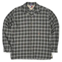 トミーヒルフィガー TOMMY HILFIGER 90s 90年代 オープンカラーシャツ 開襟 ボックス 長袖 マチ付き 珍品 USA ヴィンテージ アメリカ 古着 メンズ シャツ グレー系 チェック柄 XL【中古】