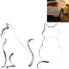 coco plaza 車用 猫 エンブレム ステッカー 3D 金属製 2個セット 防水 シール デカール カーステッカー かわいい おしゃれ 猫シルエット バイク アクセサリー(シルバー)