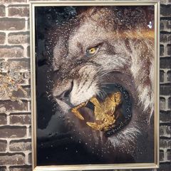 絵画 アクリル絵 キャンバス 額縁 画材 動物 ライオン 原画 - メルカリ