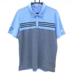 アディダス 半袖ポロシャツ 杢ブルー×杢ネイビー 胸3ライン NEWZEALAND OPEN メンズ L ゴルフウェア adidas