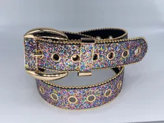 105cm/幅4cm　ギラギラ　ブリンブリン　ウエスタンベルト　レインボー2　LEX　メンズベルト　レディースベルト　y2k ギラギラベルト　アメカジ　古着　ヴィンテージ　カジュアル　グランジ　プレゼント