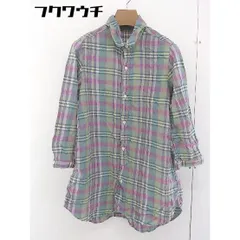 ◇ D.M.G. ドミンゴ チェック 長袖 ミニ チュニック シャツ ワンピース サイズ 2 グリーン ピンク マルチ レディース  【1109090005144】