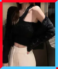 新品 モヘアアンサンブルニット レディース クロップド丈 トップス シャギーニット キャミソール付き 人気ニット 【送料無料】