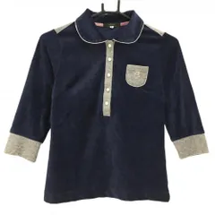 【美品】エフィカス 長袖ポロシャツ ネイビー×グレー ベロア生地 パールボタン ラインストーン  レディース 1(S) ゴルフウェア efficace