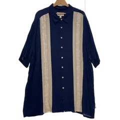 アロハシャツ 総柄 US古着 レーヨンシャツ 半袖 シャツ ボタンダウン オーバーサイズ ビッグシルエット インドネシア製 メンズ 3XLT ネイビー