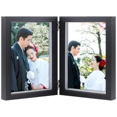 【人気商品】インテリア 卓上 プレゼント 写真フレーム おしゃれ 誕生日 写真立て 退職 額縁 2L 結婚祝い 2面 ブラック フォトフレーム