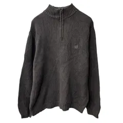 CHAPS コットンニット セーター L ダークブラウン チャップス コットン100% 無地 ロゴ ハーフジップ シンプル 秋物 a710-5238