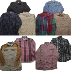 古着卸 まとめ売り ウエスタン 長袖シャツ 10枚セット (メンズ XL /2XL /3XL ) ラングラー カーハート ストライプ  中古 古着 NC1821