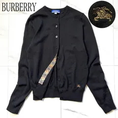 バーバリーブルーレーベル ウール100% カーディガン 刺繍ロゴ S相当 レディース