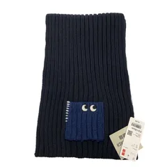 ♪1171 ユニクロ アニヤハインドマーチ ヒートテック ニットマフラー ネイビー 172×25cm 防寒 heat UNIQLO