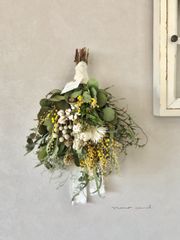 breath of spring ミモザとネイティブフラワーのスワッグ　35cm