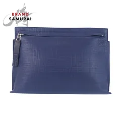 美品 LOEWE ロエベ アナグラム Tポーチ ネイビー シルバー金具 レザー クラッチバッグ セカンドバッグ メンズ 501866【中古】