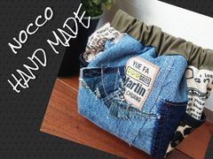 No.630【DENIM Remake✖️ニコちゃん バネポーチ✨】👖デニムリメイクポーチ👝フリル🎵