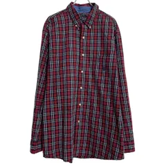 CHAPS 長袖 チェックシャツ 2XL レッド ネイビー マルチカラー チャップス ボタンダウン ビッグサイズ 古着卸 アメリカ仕入 a701-5420のサムネイル