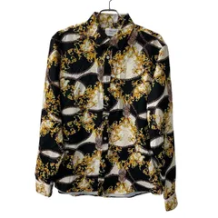 FOHEMR 長袖シャツ L ブラック イエロー 柄シャツ 総柄 古着卸 アメリカ仕入 a708-5150