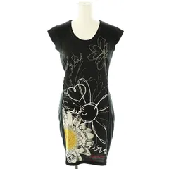 デシグアル Desigual フラワープリントワンピース ミニ フレンチスリーブ XS ブラック マルチカラー /DO ■OS