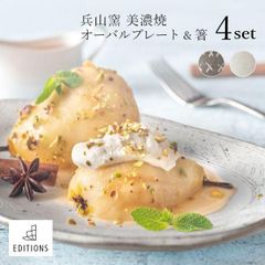 美濃焼 オーバルプレート＆箸 4点セット - 兵山窯 fuac104
