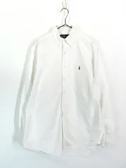 古着 90s Ralph Lauren 「YARMOUTH」 ワンポイント ソリッド OXフォード BD シャツ 白 15 1/2 古着