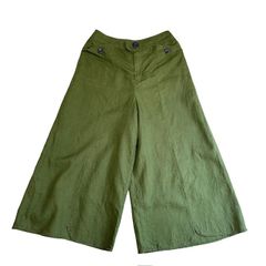 中古 ホコモモラ Jocomomola カラーリネン ワイドパンツ クリーニング済み 緑 レディース サイズ40