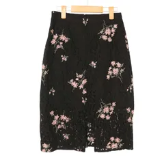 MERCURYDUO マーキュリーデュオ 春夏 ストレッチ★ 花柄 レース 刺繍 タイト ペンシル スカート Sz.F レディース 黒