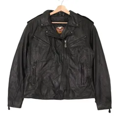 90年代 HARLEY DAVIDSON ハーレーダビッドソン レザーダブルライダースジャケット バイクウェア ブラック (レディース M) 中古 古着 A3154