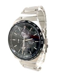 SEIKO セイコー V195-0AE0 ワールドタイム SS/ソーラー ブラック文字盤 メンズ腕時計 稼動品【PF-40】