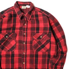 90s ファイブブラザー チェック ヘビーネルシャツ (L) 赤×黒コットン ヘビーネル 90年代 旧タグ オールド FIVE BROTHER アメリカ古着 USED ビンテージ ヴィンテージ