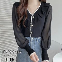 ニットトップス シフォン袖 2COLOR