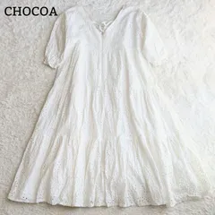 美品■雑誌掲載品◎CHOCOA チョコア 授乳ボリュームレースワンピース マキシ丈 ワンピース 総レース ビッグサイズ 授乳服 マタニティ 妊婦服 人気 体型カバー ティアード 白 ホワイト F フリーサイズ 洗える