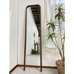 アウトレット ミラー 鏡 幅40cm 立て掛け 姿鏡 全身鏡 天然木 北欧 ミラー 完成品 スーク ウォールナット 未使用 70527Ｄ 送料無料