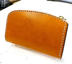 【少々難あり】レザークラフト ミニウオレット 名刺カードケース キャメル×ライトベージュ