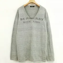 バーバリーブラックレーベル BURBERRY BLACK LABEL ロゴ ボーダー Vネック セーター コットン ウール ニット 長袖 3 グレー