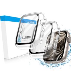 【迅速発送】【360°防水ケース】AUNEOS Apple Watchケース Series 10 42mm専用保護カバー アップルウォッチ保護 PC+強化ガラス素材 一体型 新デザイン高透過率 硬度9H 耐衝撃 全面保護 超薄型 装着簡単(42mm、Clear