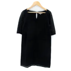 ボールジー BALLSEY トゥモローランド ワンピース ミニ丈 五分袖 総レース ラウンドネック フリンジ 38 黒 ブラック /SY48