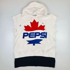 新品同様★DSQUARED2×PEPSI・ディースクエアード×ペプシ コラボ パイル地 切りっぱなし加工 ビックロゴ ノースリーブパーカー ポンチョ 2020ss ユニセックス（S）