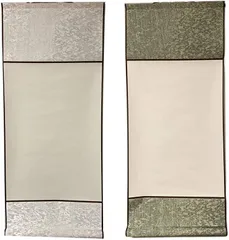 Sweet+ Plus 掛け軸 白紙 画仙紙 半紙 書道 習字 水墨画 日本画 色紙 書き初め 無地 和紙 装丁済 展示 展覧会 紐付き 縦(シルバー・グリーン)