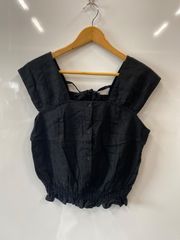 f112⚫︎LOWRYS FARM⚫︎ローリーズファーム⚫︎リネン混⚫︎ギャザー⚫︎ブラウス⚫︎シャツ⚫︎sizeL⚫︎黒