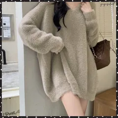 ニットワンピース レディース ニット長袖セータードレス 無地ワンピース Vネック ゆったり シャギー 着回し 大人 シンプル カジュアル セクシー きれいめニットトップス 膝上丈ワンピース 韓国ファッション