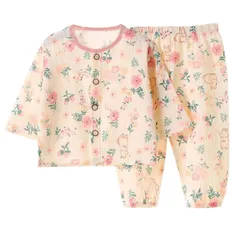 80 Regular_ピンク花柄 [Ｆｕｔｕｐｅ] ベビー パジャマ 前開き 長袖 薄手 綿ガーゼ 春夏秋 女の子 男の子 ルームウェア セットアップ 赤ちゃん 保育園 部屋着 寝間着 80 90 100 110 120 (ピンク花柄, 80)