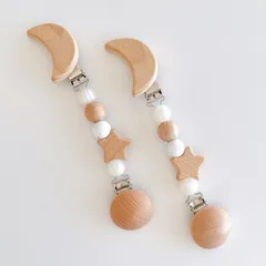 新品 Lulu & Fleur(ルルフルー)お月様とお星様のブランケット クリップ マルチクリップ 2本セット ベビーカー 抱っこ紐 落下防止 紛失防止 ベビーグッズ 出産祝い ひざ掛け(パール)