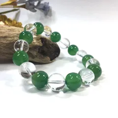 水晶×緑瑪瑙 パワーストーン ブレスレット 12mm 天然石ブレス メンズ・レディース　男性・女性　数珠ブレス　開運  [1]