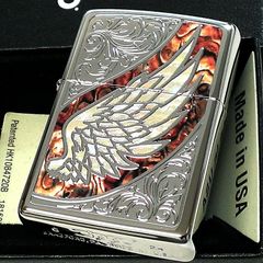 zippo✧ウィング✧ブラウン ニッケル 新品 送料無料 羽根 ジッポ 