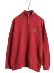 【お得なクーポン配布中!】 90s LAUREN ラルフローレン ハイネック コットン ケーブル ニット セーター レディース L オールド ポロ ハーフジップ ワンポイント レッド