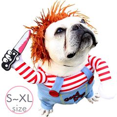 犬 猫 服 チャッキー コスプレ  ペット ハロウィン コスチューム 衣装 二足歩行 クリスマス 仮装 変装 おもしろグッズ 変身 可愛い