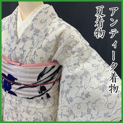 505aa6◇アンティーク着物 シボ  花唐草 夏着物 単衣 大正ロマン 和洋MIX リメイク◇状態良好