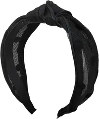 ドナリー ドット柄 カチューシャ シアー 韓国風 水玉 ヘアバンド リボン レディース(ブラック,  ワンサイズ)