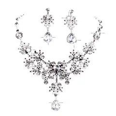 【特価商品】ネックレス ピアス クリスタルストーン 2点セット 花びら 結婚式 シルバー パーティー [AVILMORE] 発表会